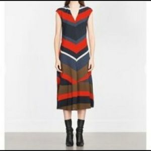 Zara Chevron Striped Cap Sleeve Maxi Dress - Large